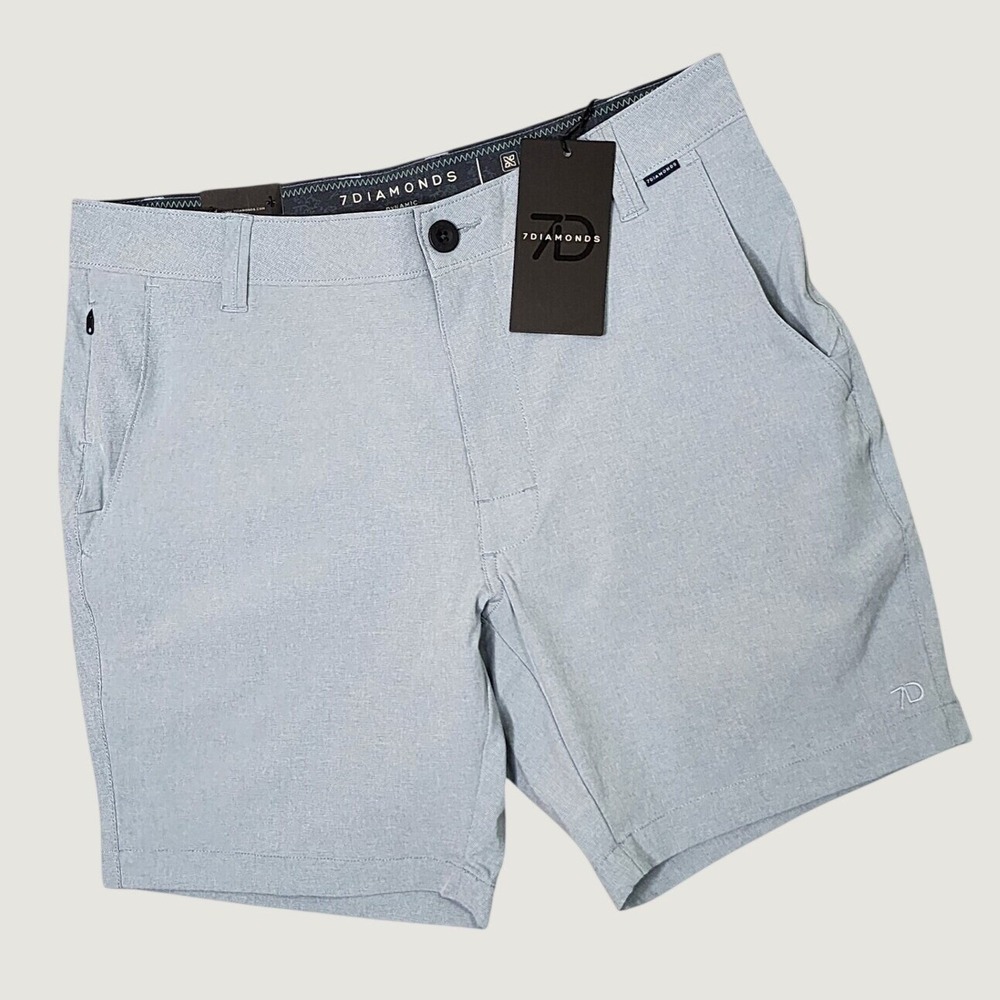 7 Diamonds Dynamic Performance Shorts Mens 30 Blue Stretch Golf Tech Chino NEW